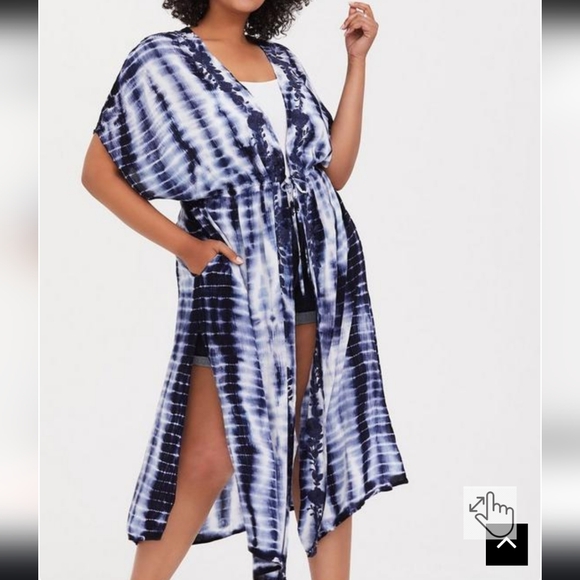 TORRID Blue Tie-Dye Tie Front Gauze Kaftan 1X/2X - Picture 2 of 14